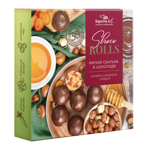 №2 Берестов Shoco Rolls конфеты с фундуком, цукатами моркови  и медом 135г  в Лабинске