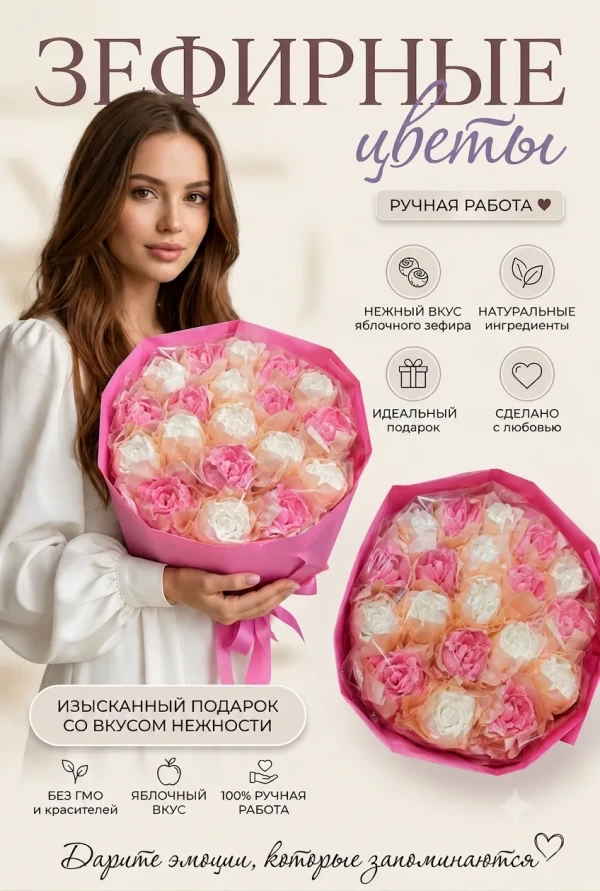№1 Букет Зефирный Размер XL бело-розовый,350г в Лабинске