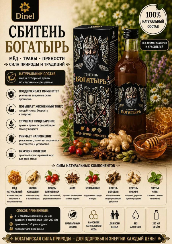 №3 Сбитень Богатырь, 250мл  в Лабинске