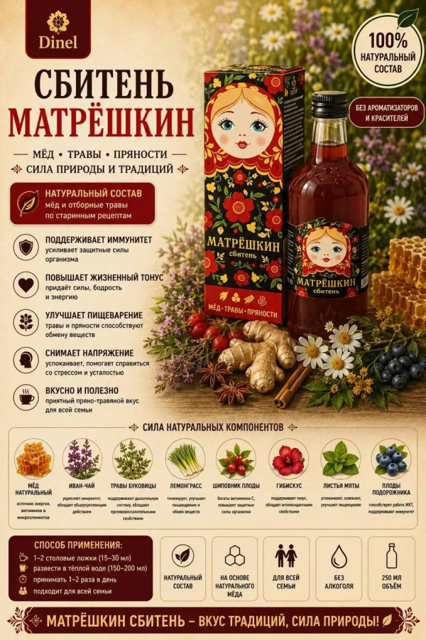 №3 Сбитень Матрёшкин, 250мл  в Лабинске